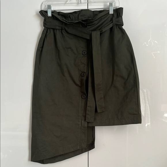 CRISTINA LEI DARK Green Asymmetrical Paper-bag Waist Cotton Midi Skirt, Size M - Picture 1 of 11